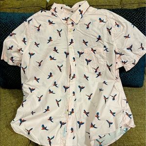 Goodfellow & Co short sleeve button up; XXL; pink with fun birds